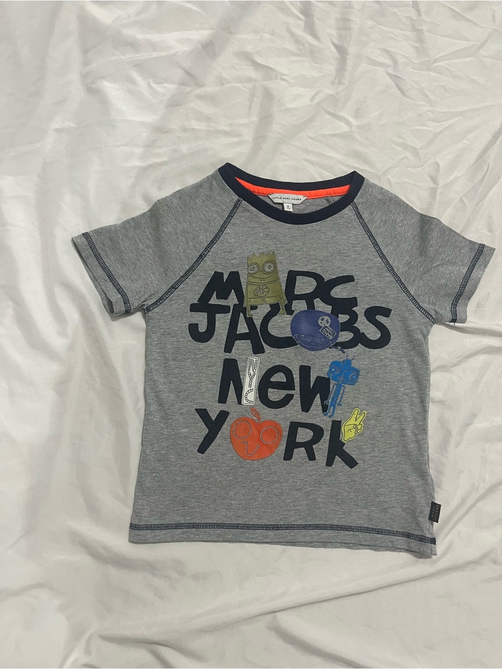 Little Marc Jacobs Gray Short Sleeve Tee with Colorful New York Graphic